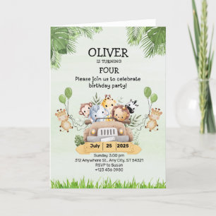 Jardim Zoológico Animal Aniversário 4º Convites Ca