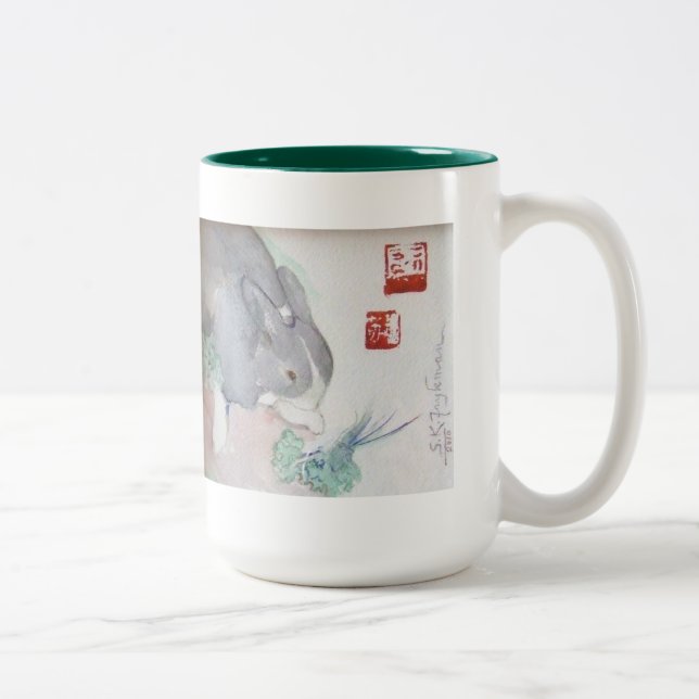 Jaspe a caneca do Dois-tom do coelho - verde (Direita)