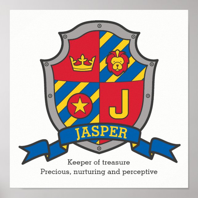 Jasper boys J name meaning blue red crest poster (Frente)
