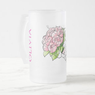 Jateado Caneca de Cerveja Floral em Vidro Fosco Chic - Noi
