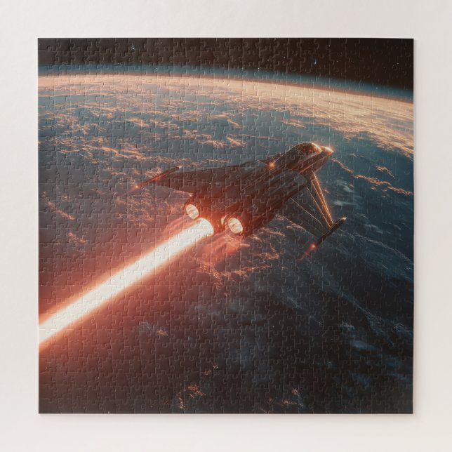 Jato Orbital Sobre a Terra - Quebra-cabeça Sci-Fi (Vertical)