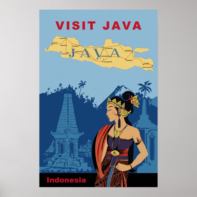 Java, poster de viagens da Indonésia (Frente)