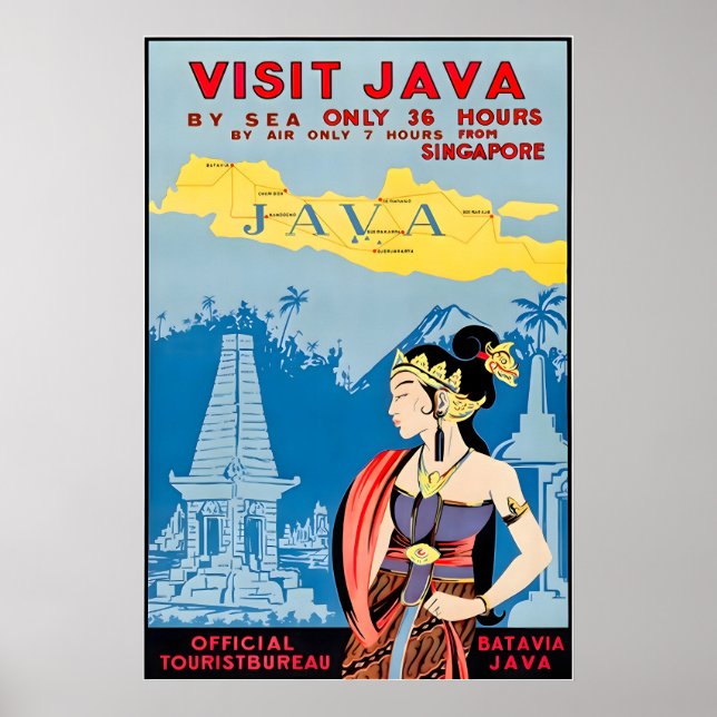 Java Travel Poster Indonesia Art Tourism Print (Frente)