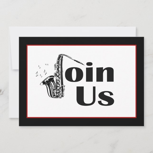Jazz Saxofone Junte-se ao Convite de festas (Frente)