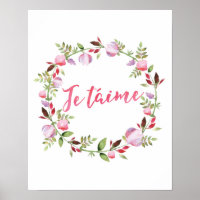 Je taime floral tipografia poster