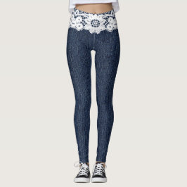 Jeans azuis falsos Leggings brancas de lacre