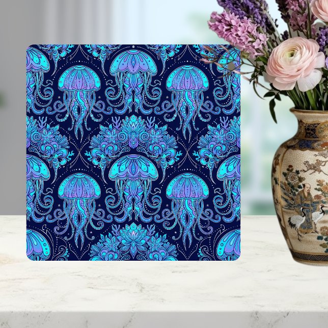 Jellyfish Mandala Pattern Blue Purple Graphic Tile (Criador carregado)