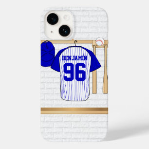 Jérsei de basebol azul e branco personalizado