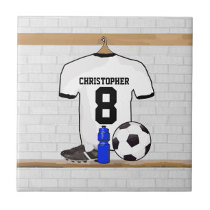 Jérsei de futebol preto branco personalizado do