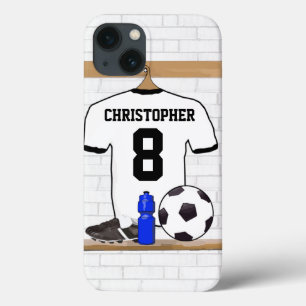 Jérsei de futebol preto branco personalizado do