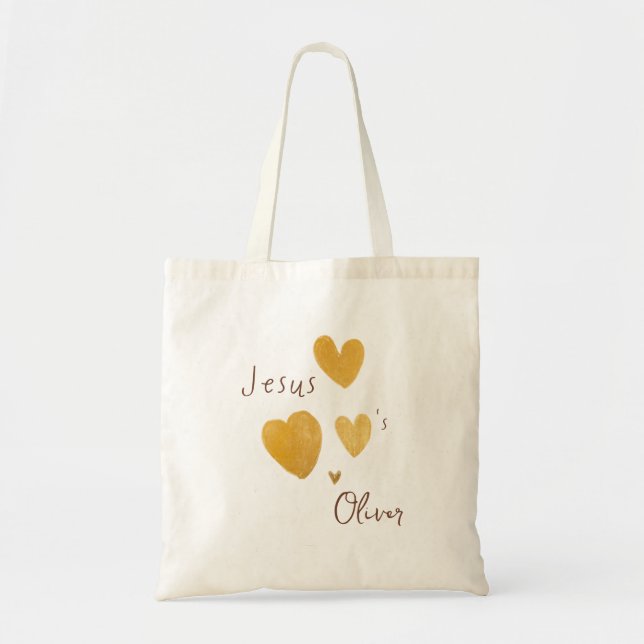 Jesus ama Totes & Bolsas com Nome Personalizado mo (Frente)