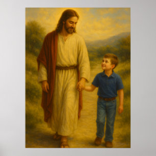 Jesus andando com o menino™ Arte de parede poster