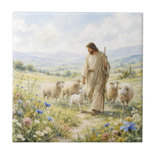 Jesus Bom Pastor Aquarela de Flores Silvestres
