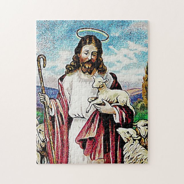 JESUS BOM SHEPHERD CHRISTIAN JIGSAW QUEBRA-CABEÇA (Vertical)