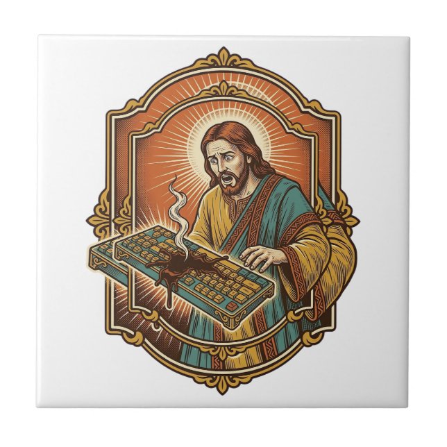 Jesus Café Derrama Teclado Mecânico Quebrado Tecno (Frente)