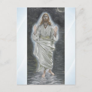 Jesus caminha no cartão postal do mar