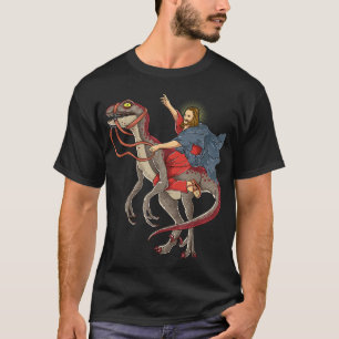 Jesus cavalgando um Raptor de camisa dinossauro Di