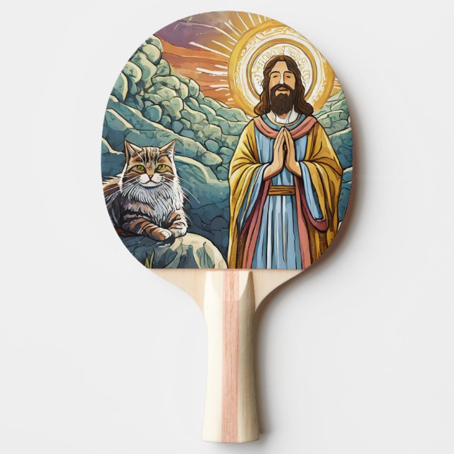 Jesus Com Uma Raquete de Ping Pong de Gato! (Frente)