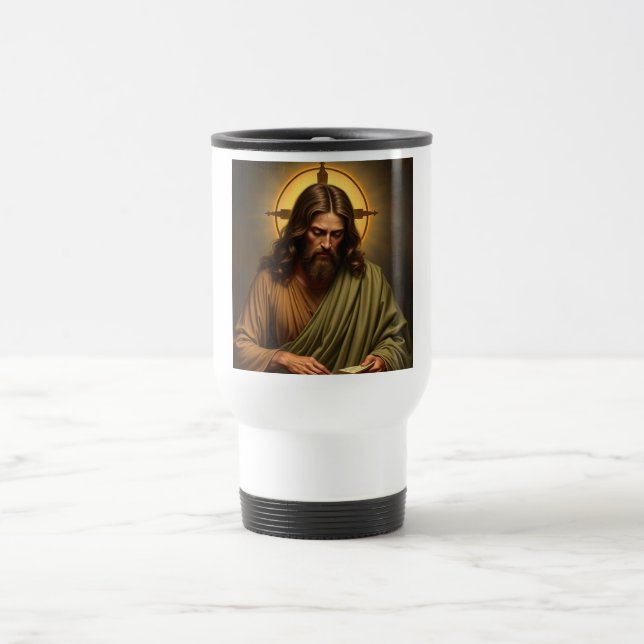 Jesus Contemplativo com Caneca de viagem Halo (Centro)
