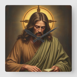 Jesus Contemplativo com Relógio de Parede Halo