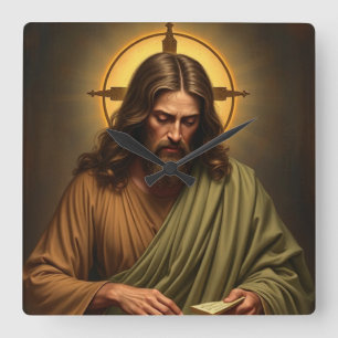 Jesus Contemplativo com Relógio de Parede Halo