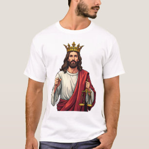 Jesus Coroado Justiça Camiseta de Gravura Vintage