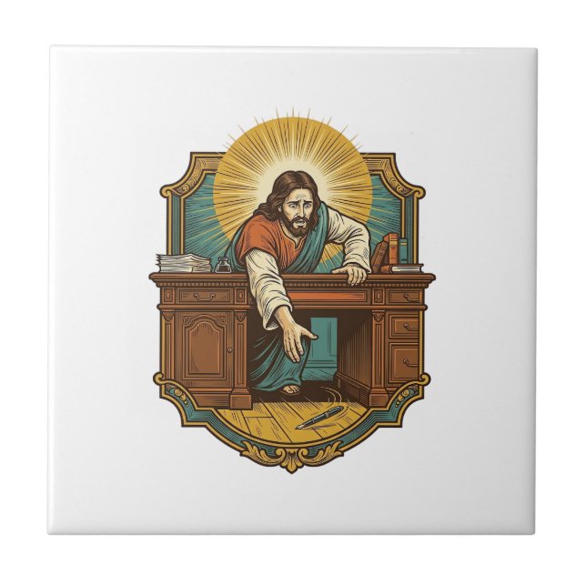Jesus Derrubou Caneta Atrás de Pesada Mesa Humor D (Frente)