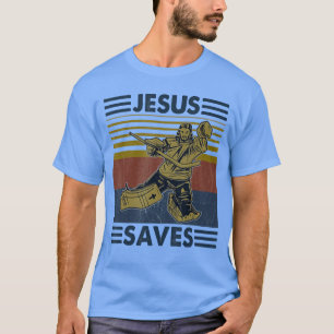 Jesus do Hóquei Salva Camiseta engraçada de hóquei