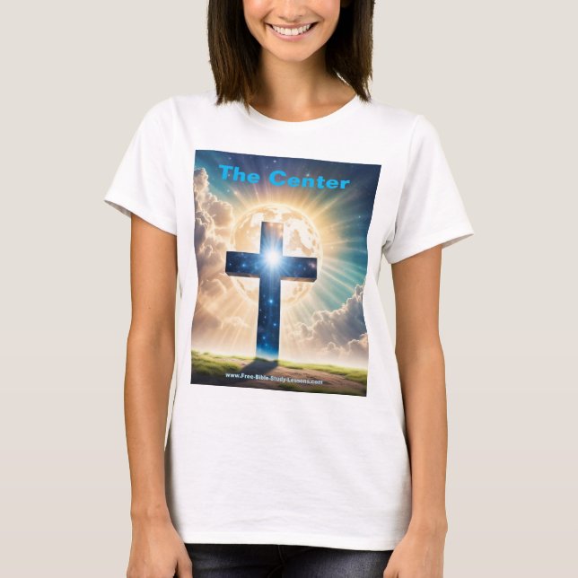 Jesus é a camiseta da cruz central da mulher (Frente)
