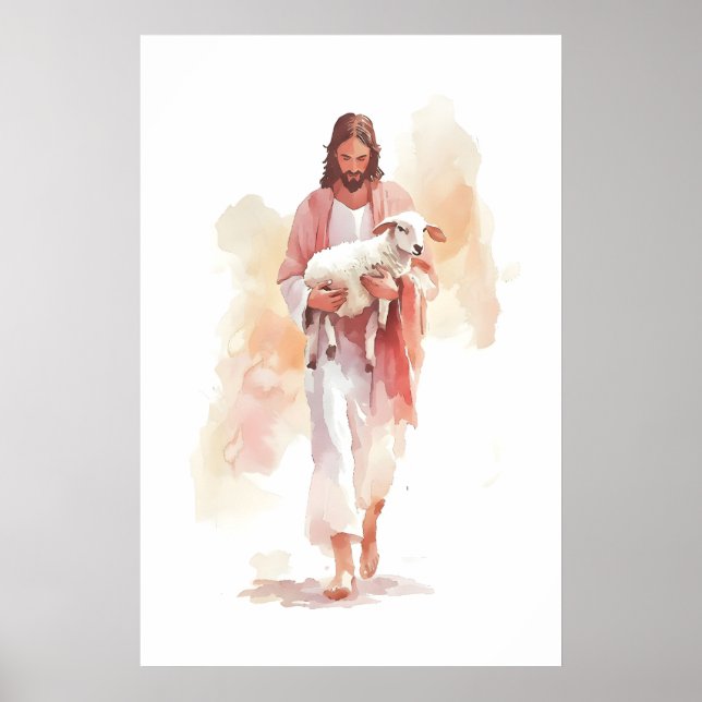 Jesus e Cordeiro Impressão Aquarela Parábola do (Frente)