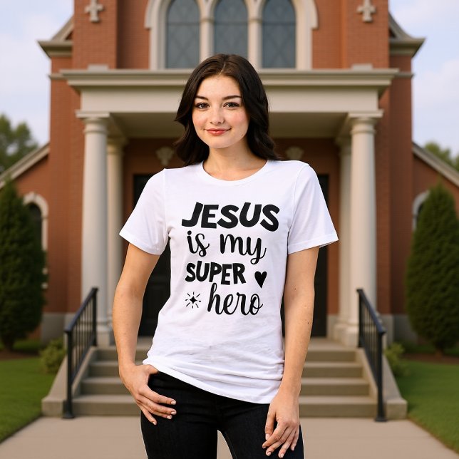 Jesus É Meu Super-Herói Camiseta Fé Moderna (Criador carregado)