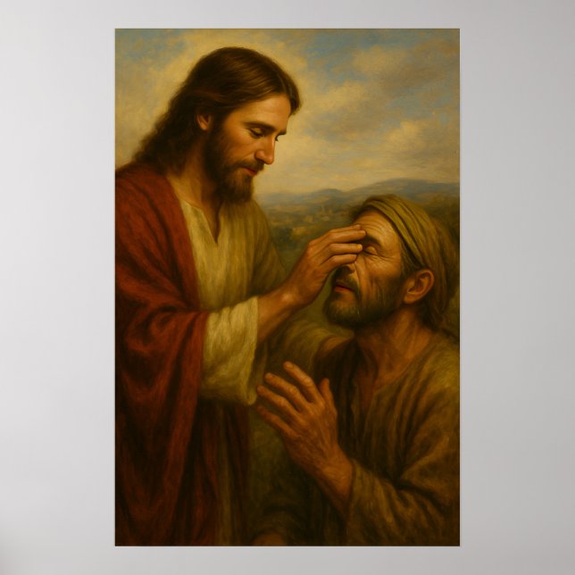 Jesus E O Homem Cego™ Arte de Parede LDS Poster (Frente)