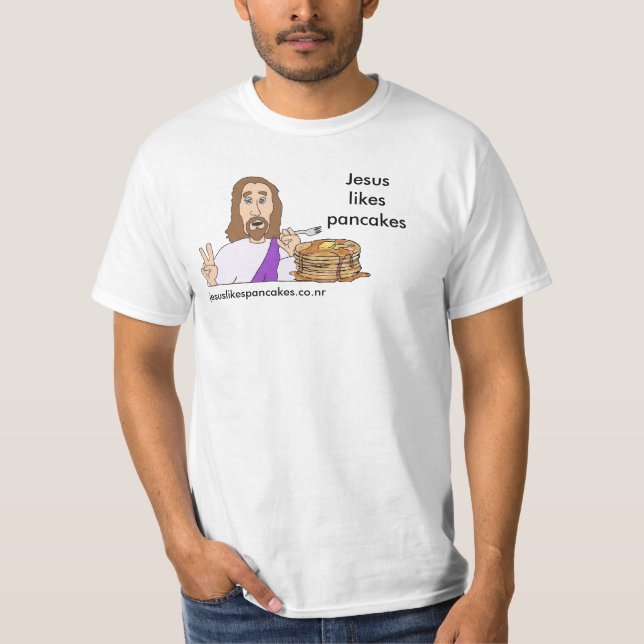 Jesus gosta da camisa dos homens das panquecas (Frente)
