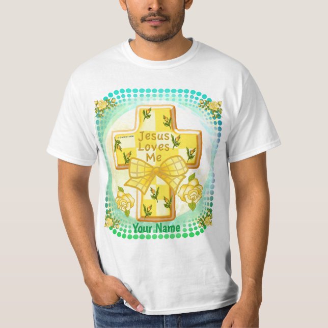 Jesus me ama a camiseta da Cruz Cristã (Frente)