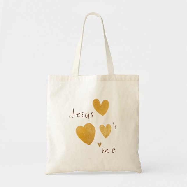 Jesus me ama Bolsas e Bolsas. corações de ouro mod (Frente)