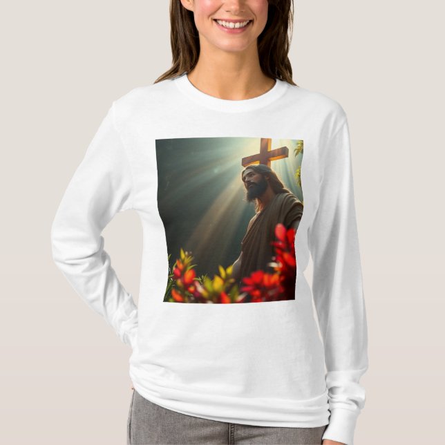 Jesus na Camiseta de Leve Longa das Mulheres do Ja (Frente)