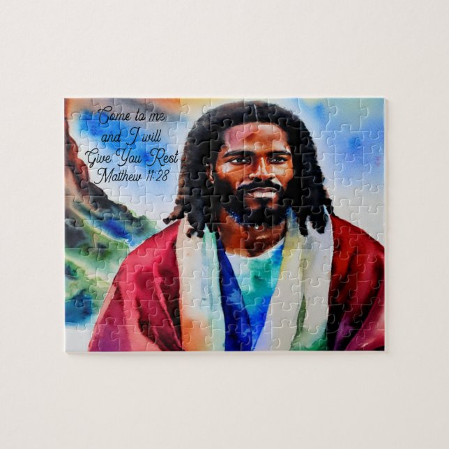 Jesus no Quebra-cabeça de Aquarela do Topo da Mont (Horizontal)
