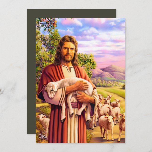 Jesus, o bom pastor pintando cartões de Páscoa (Frente/Verso)
