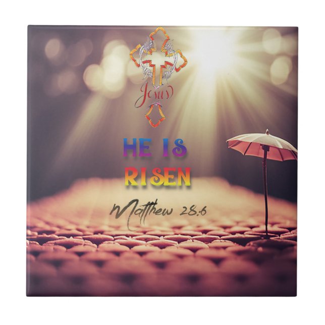 Jesus Ouro Cross Ele Está Risen Matthew 28:6 (Frente)