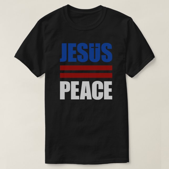 JESUS=PEACE vermelho, camisa branca, azul (Frente do Design)
