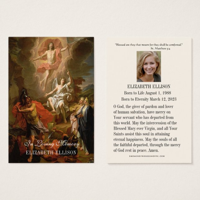 Jesus ressurreição Funeral Oração Santa (Frente & Verso)