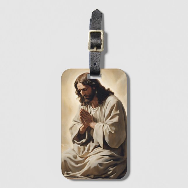 Jesus Rezando Etiqueta de Bagagem (Frente Vertical)