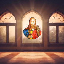 Jesus Sagrada Comunhão Vidro Colorido Falso