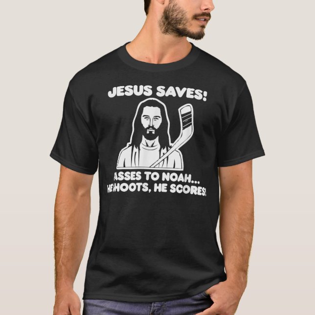 Jesus salva camisa de hóquei cristão católico engr (Frente)