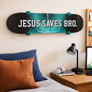 Jesus Salva Irmão. Skateboard de Relâmpago Azul