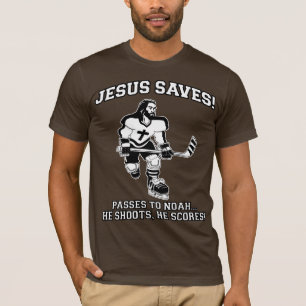 Jesus salvar a camiseta engraçada do hóquei