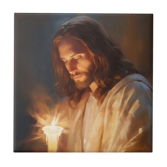 Jesus segurando Azulejo cerâmico de velas (Frente)