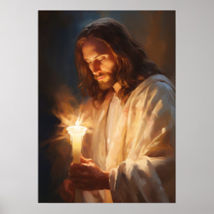 Jesus segurando Poster de Arte de Velas
