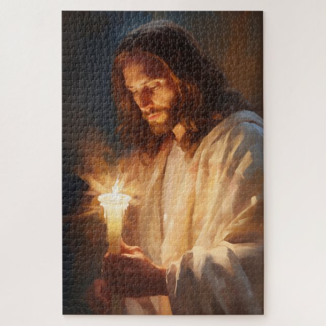 Jesus segurando Quebra-cabeça de velas (Vertical)
