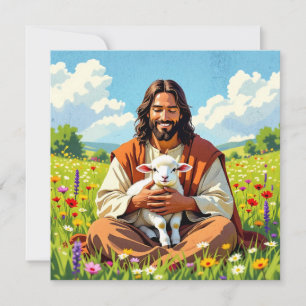 Jesus segurando um cordeiro   Cristão Religioso